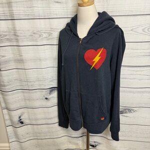 Aviator Nation Gray full zip Sweatshirt with red heart
